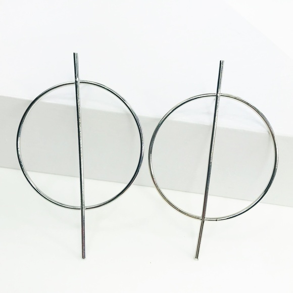 RESTOCKED Silver Hoop with Vertical Geo Bar - Picture 2 of 8